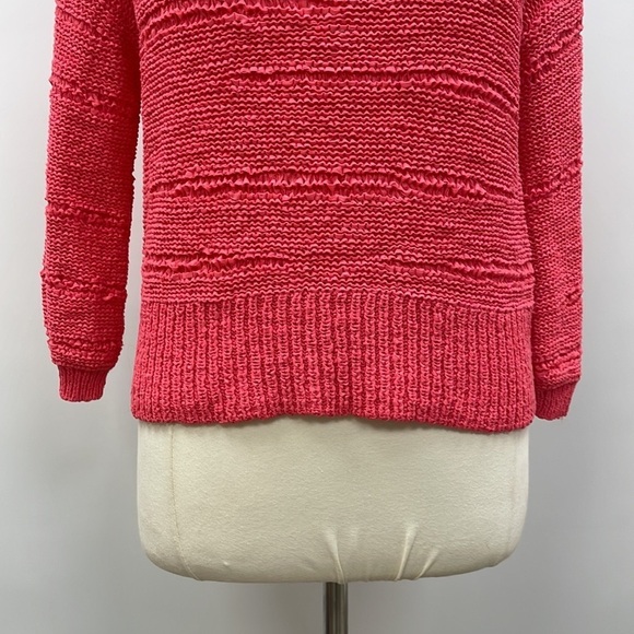 White & Warren Crochet Knit Crewneck Long Sleeve Sweater Coral Pink Small - Picture 3 of 10